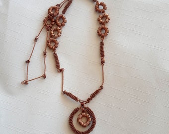 Copper necklace handmade, long necklace, boho chic, vintage necklace