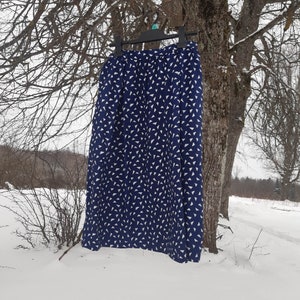Dark blue women&#39;s skirt with white geometric pattern, skirt with pockets, clothing y2k