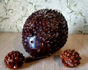 Ceramic hedgehog family, hedgehog home decor, hedgehog statues