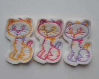 1980's embroidered application,  kitten fabric badge, kitten fabric stickers