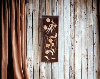 Retro wall decor, straw inlaid, straw art, straw peacock, handmade wall art