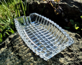 Vintage Pressed Glass Ashtray, Mid Century Modern Geometric Dish