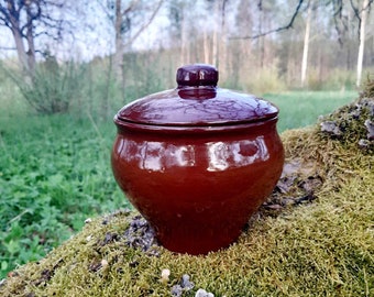 Glazed Pottery Bean Pot with Lid , Vintage Bean Pot, Vintage Kitchen, Farmhouse Kitchen, Mid Century pottery