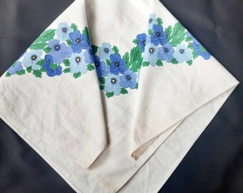 Cotton scarf with Pansy flowers flowers, White summer scarf, cotton bandana