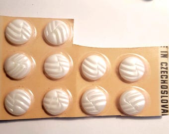 Set 10 Czech white glass buttons, unused, new buttons. nr 14