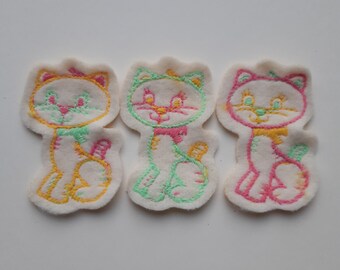 1980's embroidered application,  kitten fabric badge, kitten fabric stickers