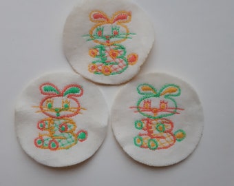 1980's embroidered application,  fabric badge, bunny fabric stickers