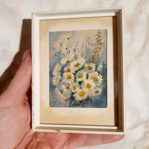 Miniature daisy watercolor painting, daisy painting, summer home decor