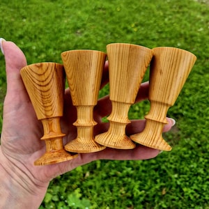 Set of 4 Hand Turned Wooden Goblets, Rustic Scandinavian Style, 9 cm
