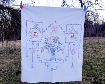 Wall tapestry, Vintage White Cotton Hand Embroidered, Vintage  wall embroidery handicrafts,