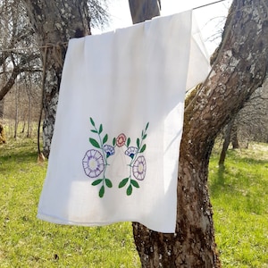 Long embroidered linen towel, Tea Towels, Rustic towel, Antique towel