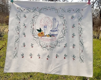 Wall embroidery handicrafts, wall tapestry, Vintage White Cotton Hand Embroidered, dining room banner