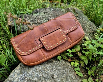 Brown faux leather clutch wallet with studs, vegan leather, Y2K style purse, Atmosphere brand