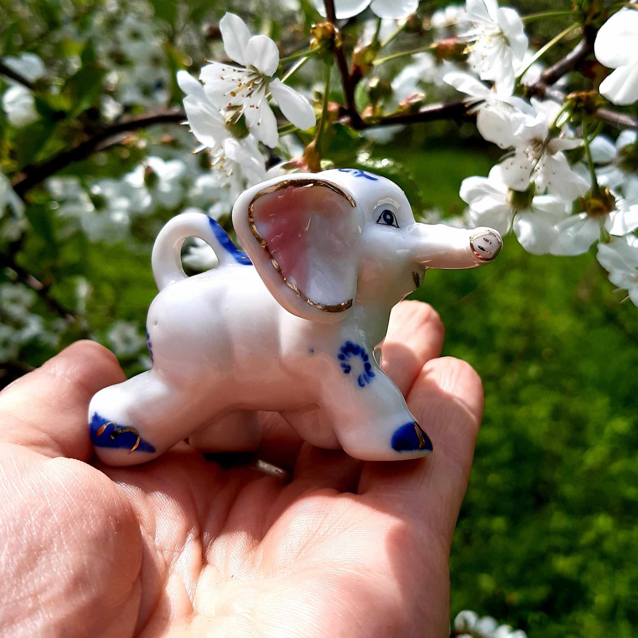 Porcelain figurine  baby elephant, little ceramic statuette, Small vintage elephant