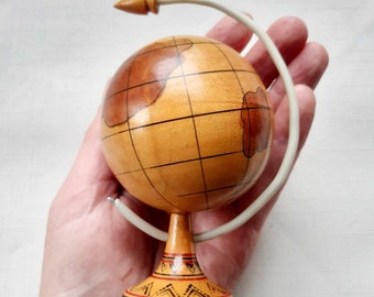 Globe with Rocket: Vintage Wooden Souvenir Perfect for Home Decoration