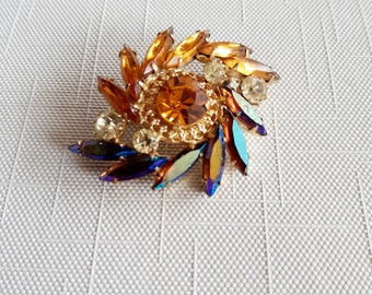 Vintage-Juliana Strass-Brosche, Augenmandala-Blumen