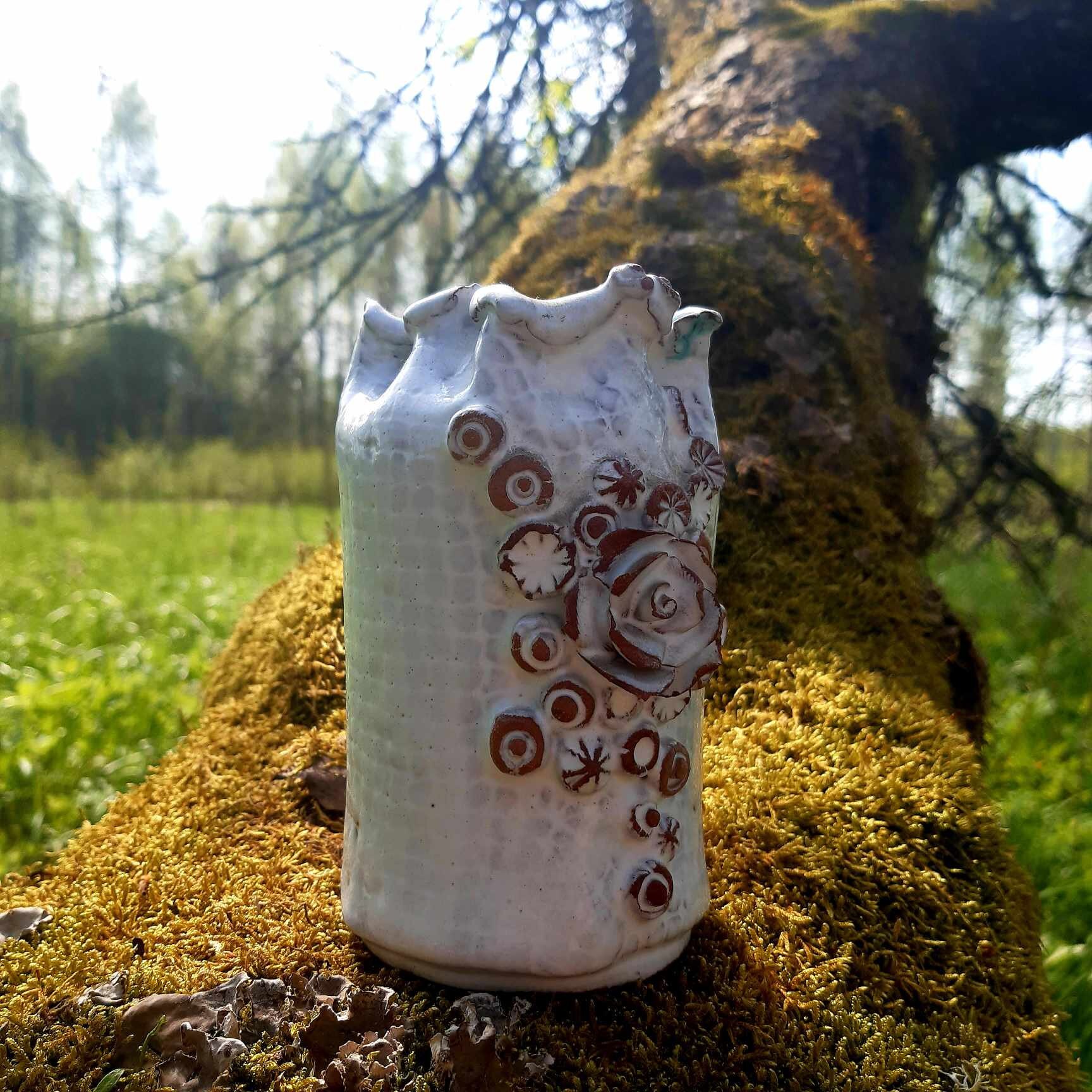 Handmade ceramic rose vase, ceramic art, vintage white vase