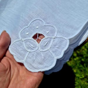 Vintage White Cotton Napkins with Floral Cutwork, Set of 6