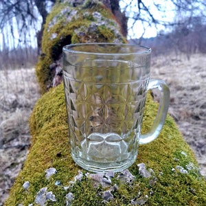 Vintage beer glass mug 0,5 l, Thick glass mug, beer drinkware,  embossed glass beer mug
