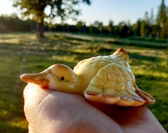 Yellow porcelain duck, Vintage  duckling figurine, animals figurine, Home decor, animal baby duck