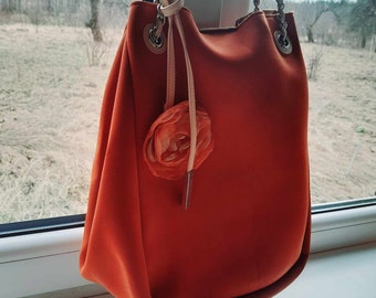 Bolso vintage grande naranja, hecho en Italia, bolso, bolso y billetera nuevos