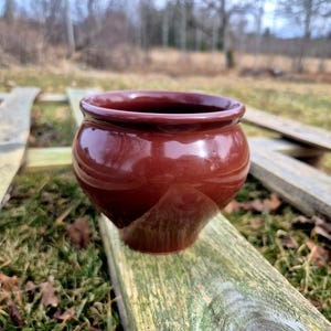 Vintage Brown Ceramic Pot Small Bean Jar Rustic Farmhouse Planter Cottagecore Kitchen Decor