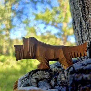 Vintage hand-carved wooden dog figurine,