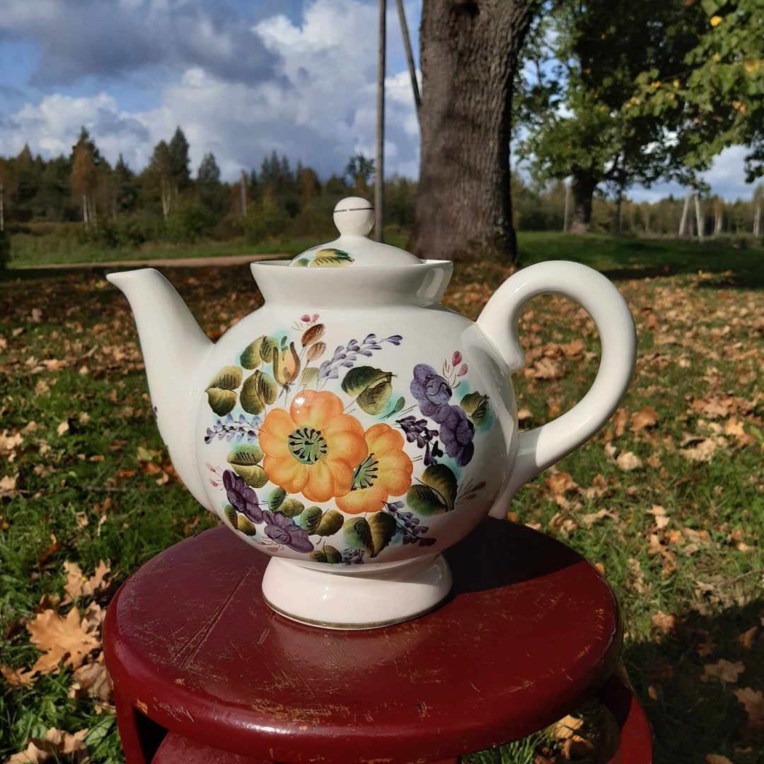 Hand Painted Very Large Teapot, Vintage Ussr, Flowers Teapot, BIG RARE