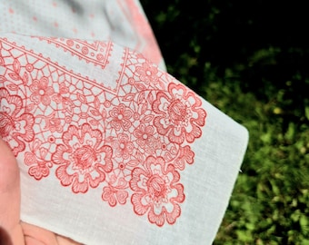 Vintage Rot Geblümter Baumwollschal, 1970er Jahre Bandana