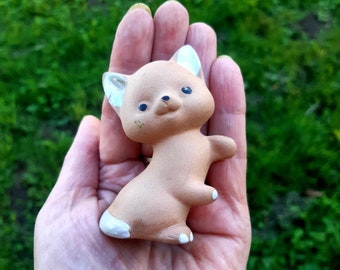 Keramik Kätzchen Figur, braune Katze Statuette, Home Decor