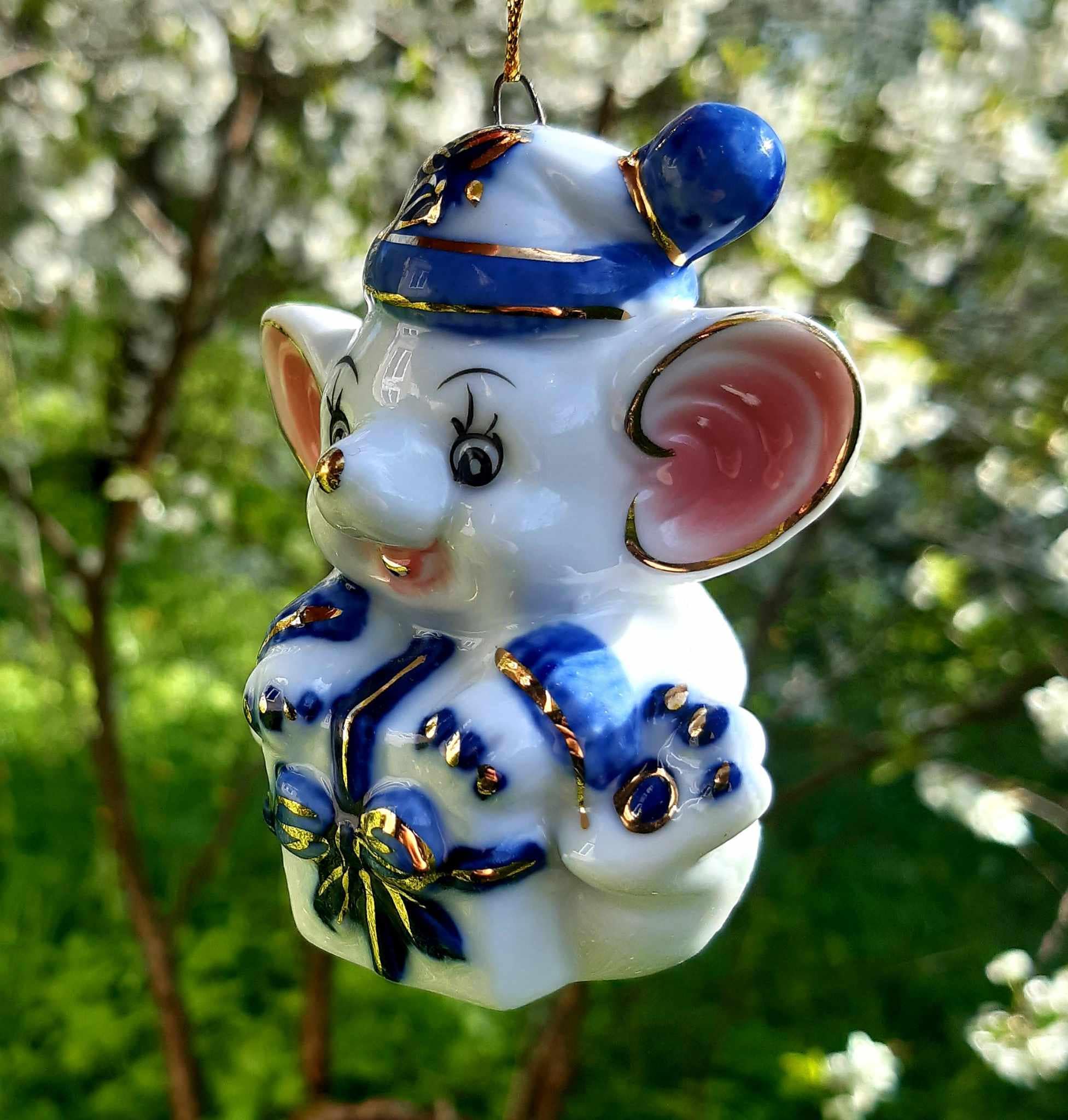 Figurine Vintage Souris Dans Un Chou - Céramique Grise Et Verte - Déco Rétro
