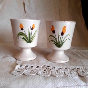 Hand painted pair ceramic mazagram, vintage cup