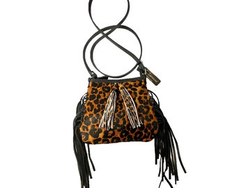 Raviani Black Pebble Grain /& Hair on Hide Genuine Leather Satchel