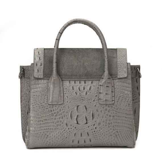 Raviani New Mini Satchel Hair on Brindle /& Top Grain Crocodile Embossed Leather