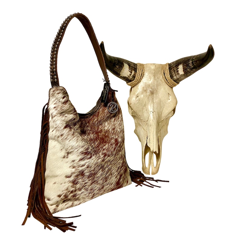 Raviani western Concealed carry hobo In brown /& White Speckle hair on leather W Fringe Made in USA