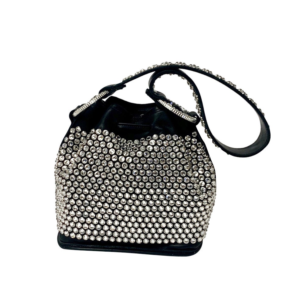 Raviani Full Crystal Bling Drawstring Bag in Black Pebble - Etsy