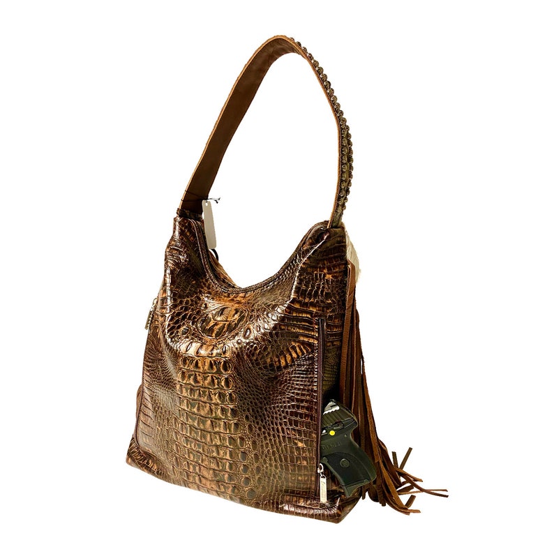 Raviani western Concealed carry hobo In brown /& White Speckle hair on leather W Fringe Made in USA