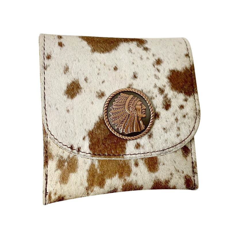 Raviani Flat WalletCoin Bag In Brown Speckle Hair On Cowhide Leather WConcho
