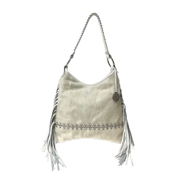 Raviani Beautiful Fringe Hobo Bag on Solid White Hair on - Etsy