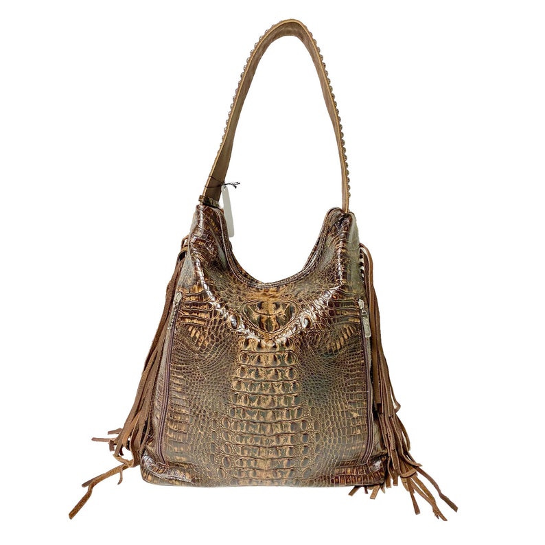 Raviani western Concealed carry hobo In brown /& White Speckle hair on leather W Fringe Made in USA