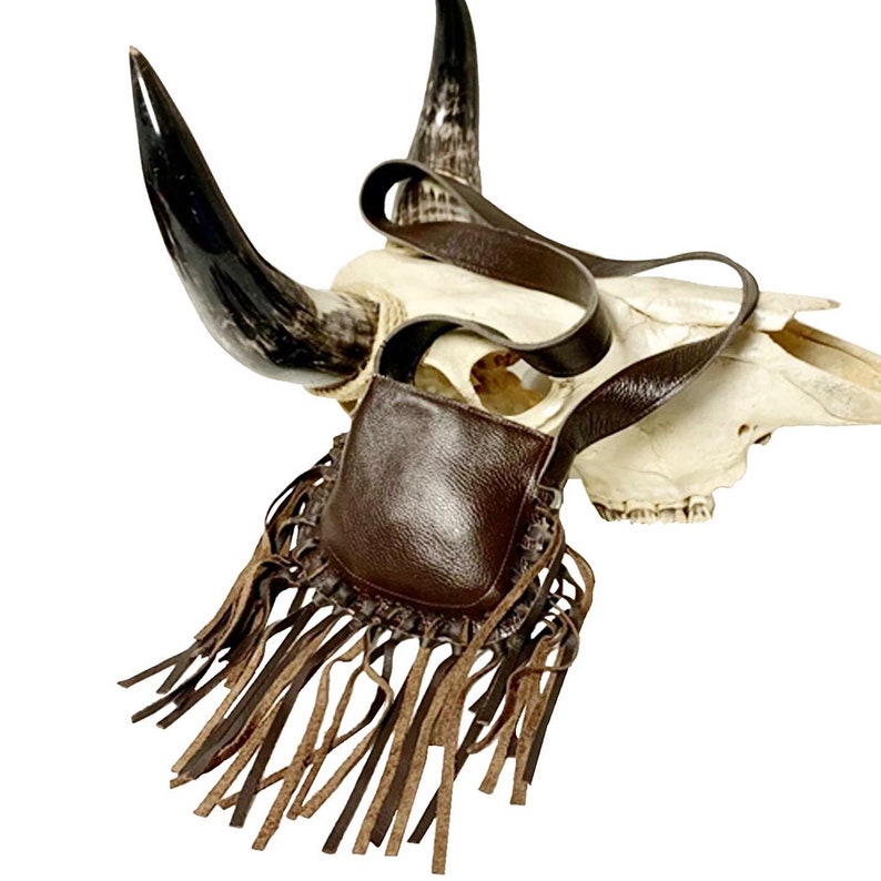 Raviani Fringe Cross-body Bag Speckle Hair On Brown Leather W Silver Studs