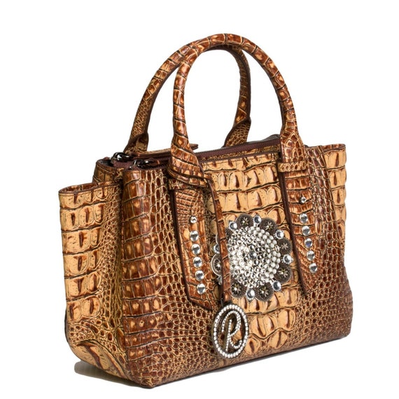 Raviani New Mini Satchel Hair on Brindle /& Top Grain Crocodile Embossed Leather