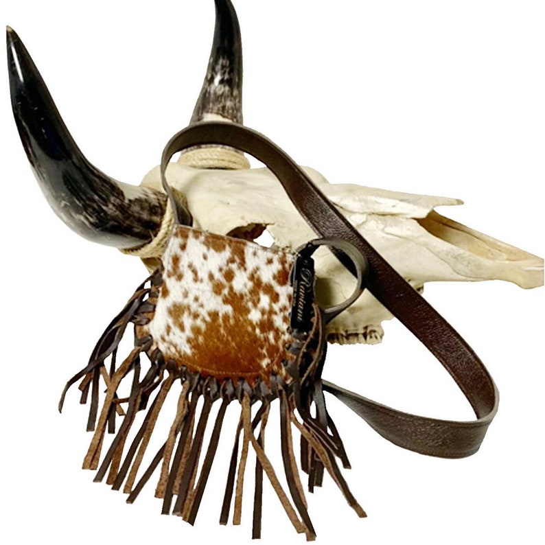 Raviani Fringe Cross-body Bag Speckle Hair On Brown Leather W Silver Studs
