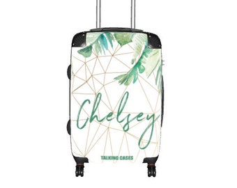 Personalised Green Leaf Name Suitcase | Talking Cases- Suitcases With Personality