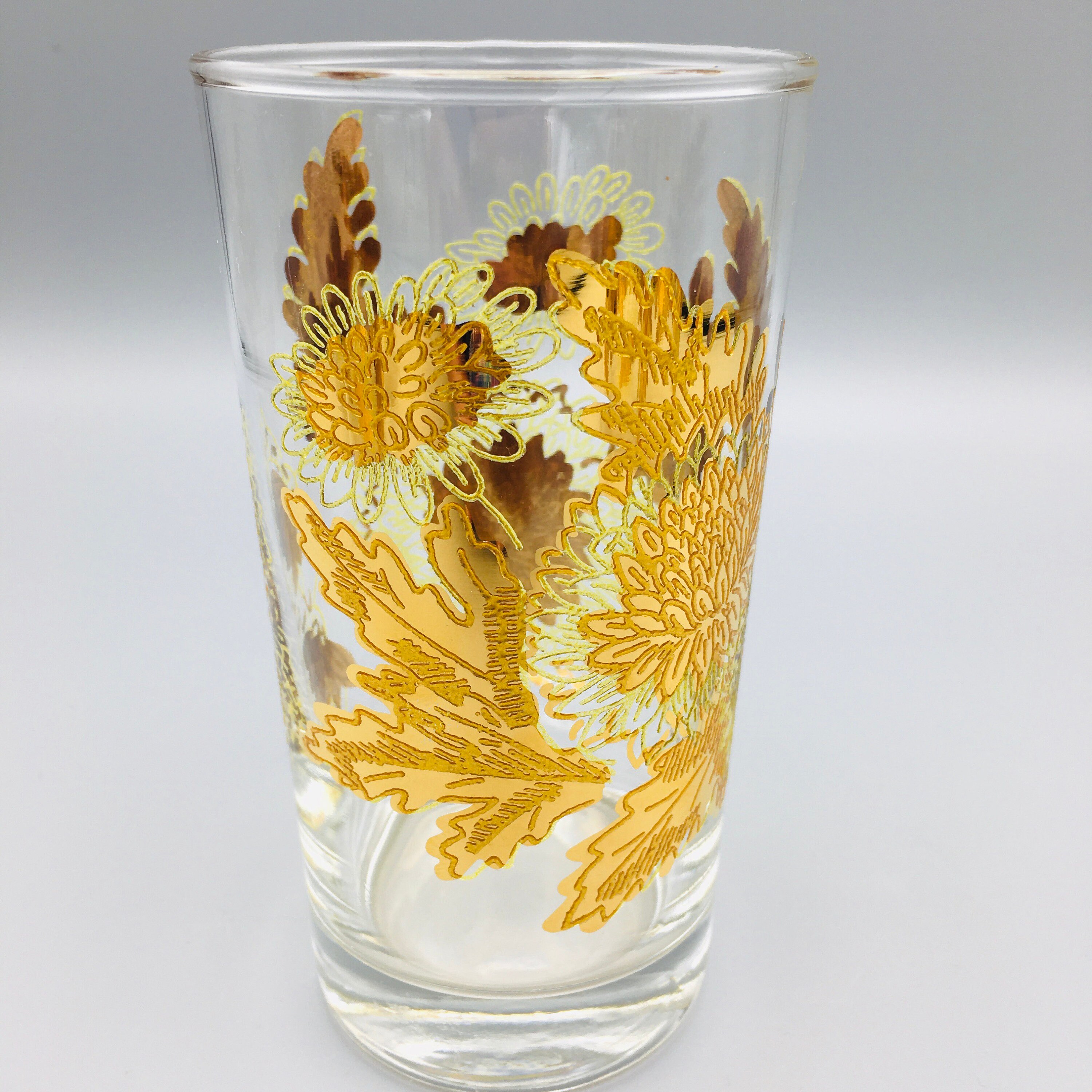 Vintage Drinking Glasses Gold and Green Floral Design Etsy
