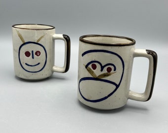 Ceramic Speckled Coffee Mugs with Face Design