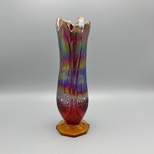 Vintage Indiana Heirloom Iridescent Red Carnival Glass Swung Vase