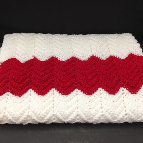 Red and White Crochet Baby Afghan