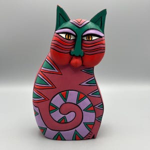 Vintage Wooden Cat Sculpture