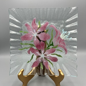 Vintage Sydenstricker Fused Glass Plate with Flowers